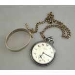 An Ingersoll Regent stainless steel pocket watch on silver Albert watch-chain,