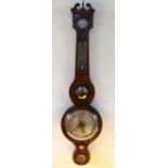 A 19th century mahogany wheel barometer with silvered dials and mercury barometer,