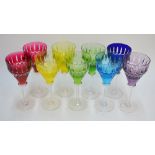 A harlequin set of eight flash wine glasses, 19.