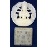 Two small jade pendants or applique, comprising: one of a Buddhist Deity,