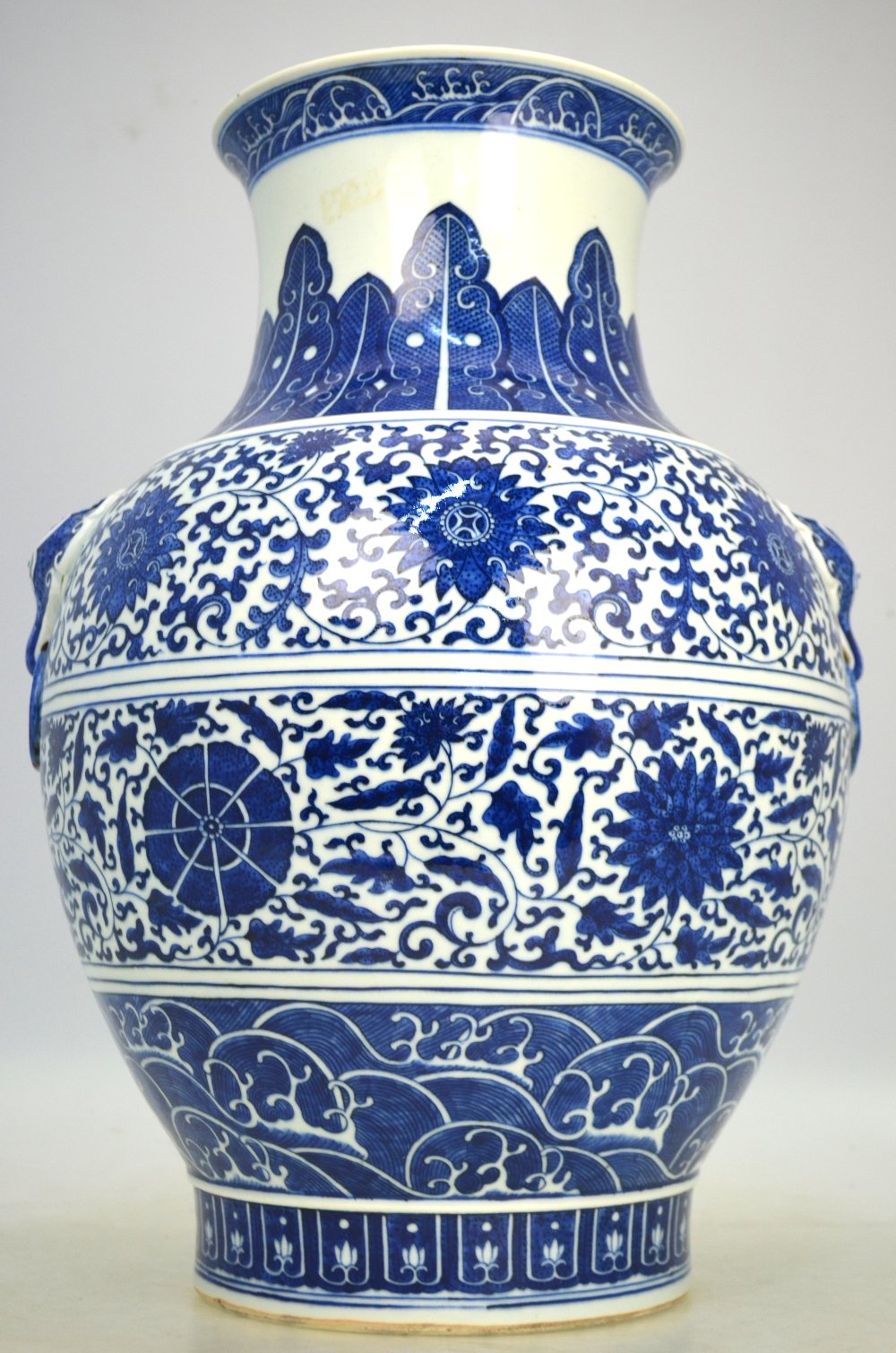 A blue and white vase with flaring trumpet neck, - Image 3 of 10