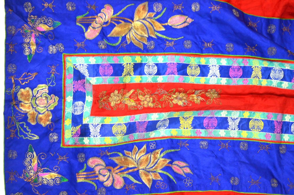 A silk and gilt thread skirt, decorated with floral designs and shou symbols, - Image 6 of 7