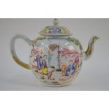 A famille rose teapot and domed cover with knop finial,