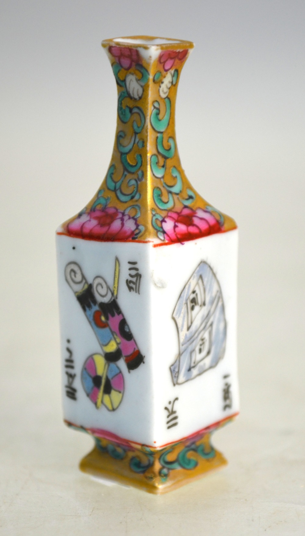 A miniature famille rose vase with unglazed base, 7cm high; together with another famille rose vase, - Image 7 of 9