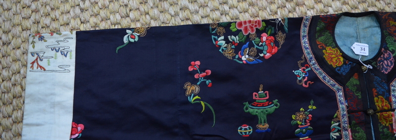 A blue-black ground Chinese silk coat, - Image 6 of 8