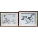 Two Chinese printed pictures, both framed and glazed: one of apple blossom,