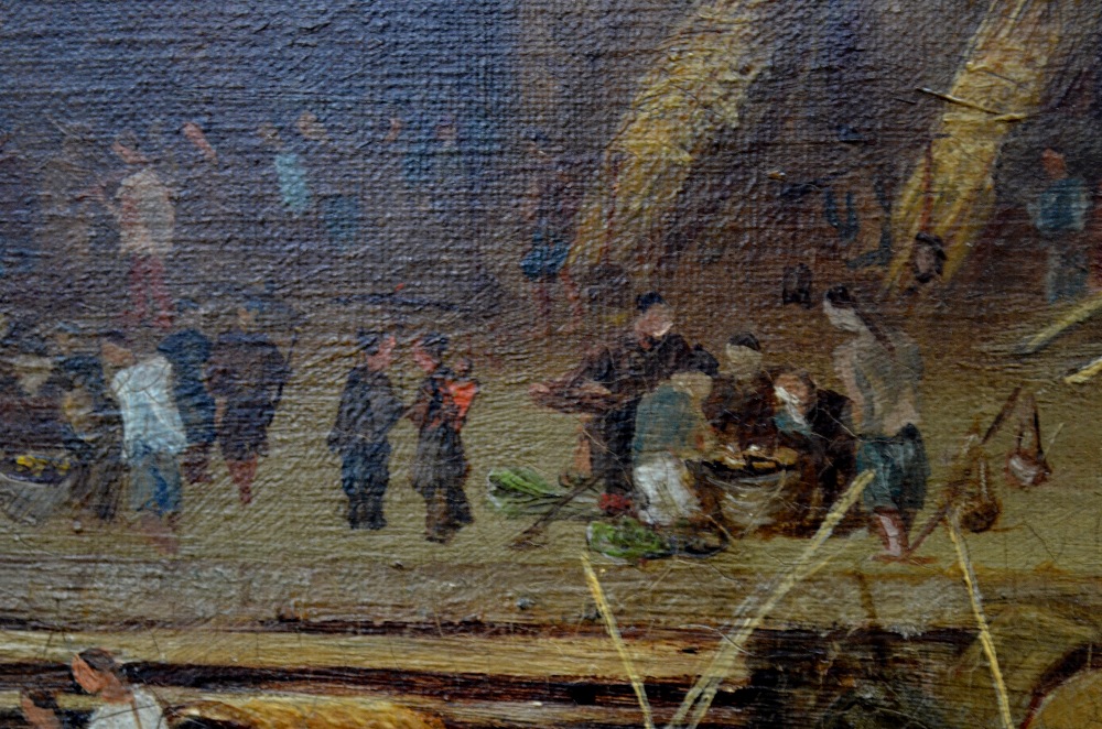 Manner of George Chinnery, oil on canvas, a Chinese Hong or Trade Settlement, - Image 3 of 4