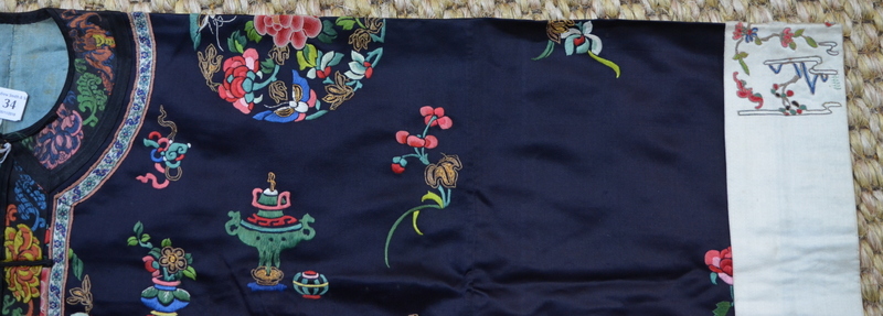 A blue-black ground Chinese silk coat, - Image 7 of 8