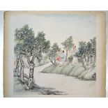 An album or folio of seven Chinese Pictures; some illustrating a silk, textile, or other,