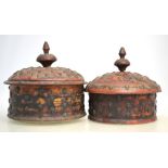 Two circular Tibetan spice carriers;