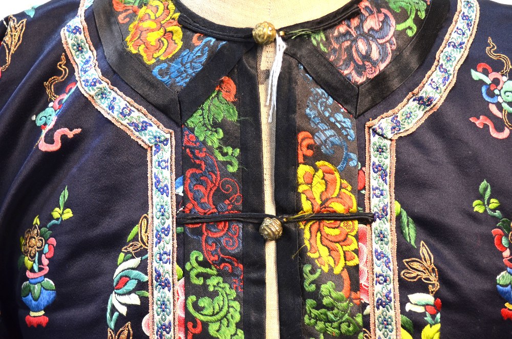 A blue-black ground Chinese silk coat, - Image 3 of 8