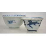 Two blue and white cargo teabowls, comprising: one with Christie's Nanking Cargo label,