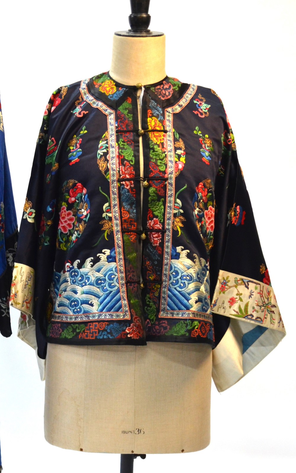 A blue-black ground Chinese silk coat, - Image 2 of 8