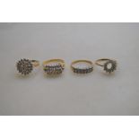 Four various cluster rings, two diamond