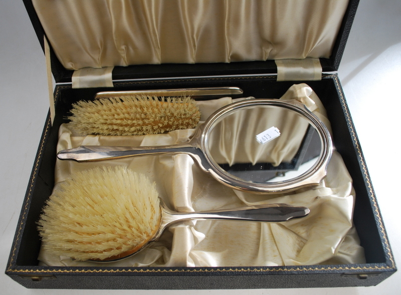 A cased silver four-piece brush set with - Image 3 of 3