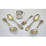 Three William IV silver fiddle pattern dessert spoons, William Welch II, Exeter 1835,