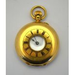 A late Victorian 18ct gold half hunter fob watch with top-wind movement no 6910 by Army and Navy