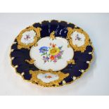 Meissen circular fluted dish, cobalt blue ground,