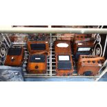 Seven E & V portable meters (volts, current watts etc) in wooden cases,