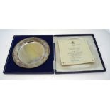 A silver 1973 Royal Wedding commemorative plate designed by Peter Annigoni, Ltd Ed 277/2000,