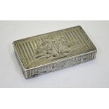 An Imperial Russian 84 zol snuff box, the hinged top engraved with a courting couple,