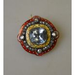 Possibly Russian - brooch having cushion shaped central aquamarine surrounded by four old cut and