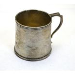 A Christening mug of tapering cylindrical form with engine-turned decoration, Ollivant & Botsford,