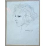 N Stewart-Jones - Portrait sketch of a young lady in profile, pencil,