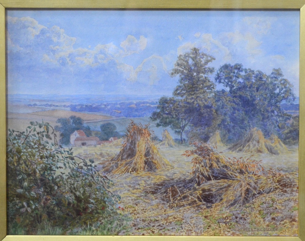 Herbert Collyer (1863-?) - Pair of rural harvest views, both signed and dated 1918, 22. - Image 7 of 9