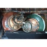 Three early 20th century Suggs copper and enamel railway station lightshades,