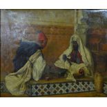 AMENDMENT Style of Tony Binder - Two Arabs playing a board game, oil on canvas,