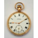 A 9ct gold open faced pocket watch by Kemp Bros, Union Street, Bristol, 15 jewel movement no 715616,