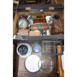 A quantity of Naval and other instrument boxes, to/w a quantity of other items including tripods,