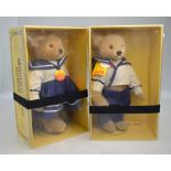 Two boxed Margarete Steiff mohair teddy bears, boy and girl in sailor suits,