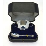 A cased silver two-handled Christening bowl in the form of a porringer,