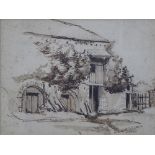 Kenneth Stone - 'Barn at Crownhill Plymouth', en grisaille watercolour sketch for etching,