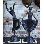 Two Art Deco style bronze dancing girls,