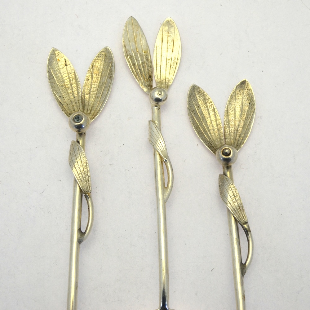 A pair of silver 'Christmas' table spoons, the handles worked mistletoe leaves and berries, - Image 4 of 4