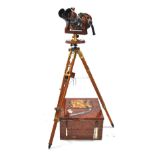 A pair of Soviet TZK 10880 anti aircraft binoculars circa 1953 on later tripod,