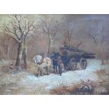 Continental school - Horse drawn timber wagon, oil on canvas,