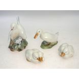 Four Royal Copenhagen models - Duck, no 1192, Ducklings, no 516 x 2 and Lovebirds,