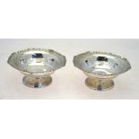 A pair of bonbon dishes on stemmed circular foot rims, Walker & Hall, Sheffield 1940, 12.