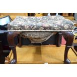 A part 19th mahogany framed stool with overstuffed seat on pad feet,