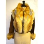 A 1970s Dereta fox fur and chocolate brown suede 'bomber' style jacket with fur to cuffs and zip to