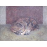 Two cat studies - Irene Sinclair - 'Sleeping tortoiseshell cat', oil on board,
