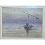 C W - Felucca with two Arabian fishermen, watercolour, signed with initials lower right,