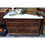 A Victorian veined white marble topped chest having two short over two long graduated drawers,