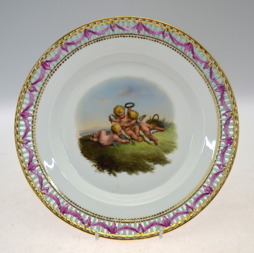 A Berlin cabinet plate with reticulated border,