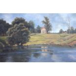English school - Parkland view with classical rotunda, oil on board,