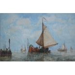 A Semhart? - Sailing boats off the quay, watercolour, indistinctly signed lower right,